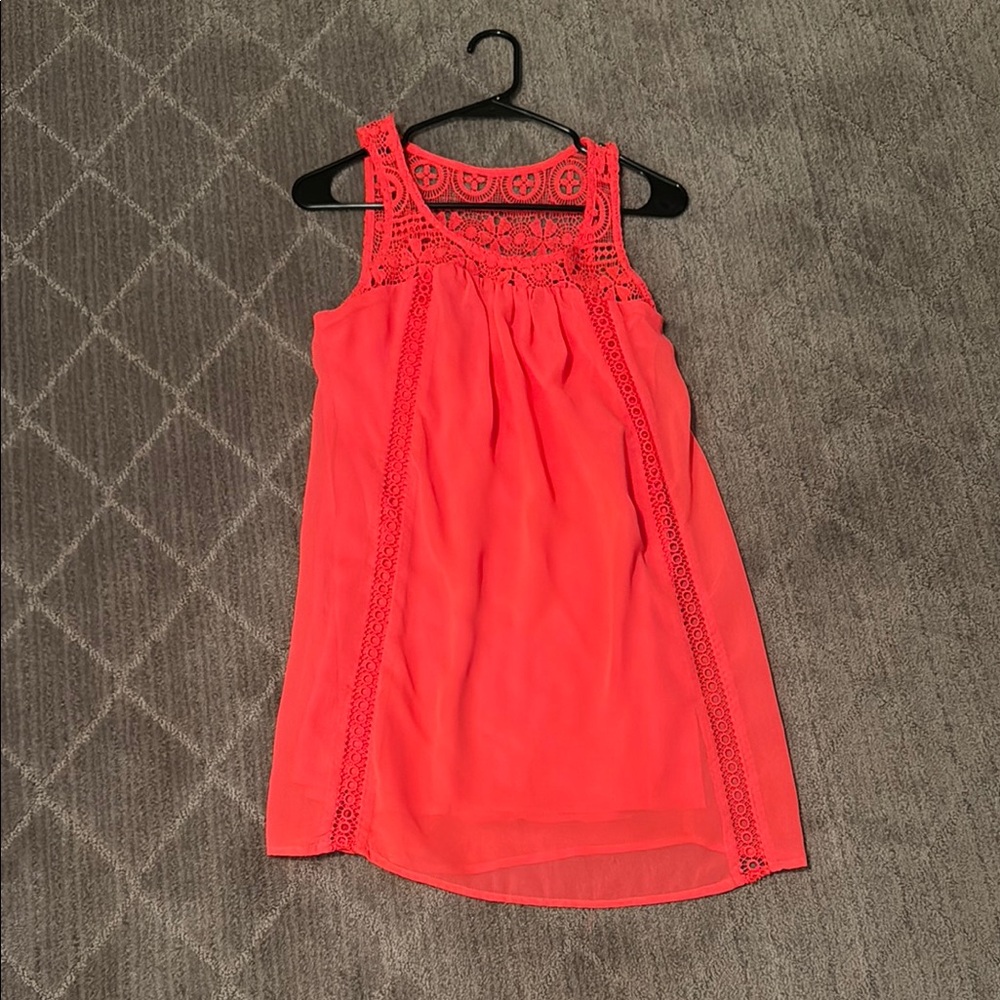 Coral Sleeveless Dress with Lace Details